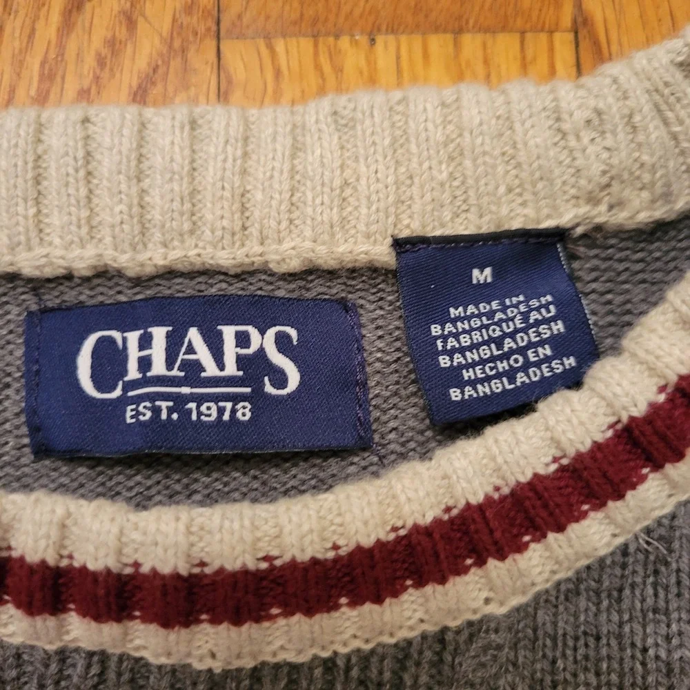 Chaps Gray Fair Isle Snowflake Winter Sweater M‎ Cozy Pullover Knit Gift Holiday